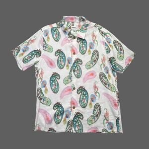Rhythm Brookly Paisley Natural SS Shirt Size M NWT Linen/Rayon Blend